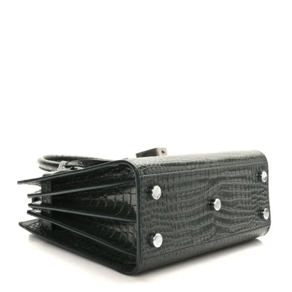 SAINT LAURENT Calfskin Crocodile Embossed Nano Sac De Jour Dark Green - Picture 7 of 10